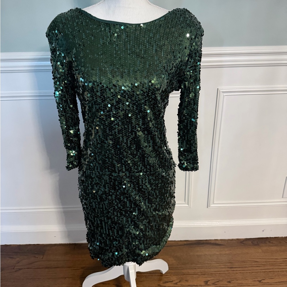 Blaque Label Emerald Sequin Long Sleeve Dress